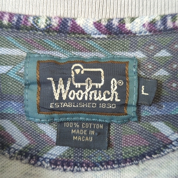 Woolrich 80's Vintage Funky Aztec Printed Short Sleeve Henley Polo Shirt Blue L - Picture 4 of 9